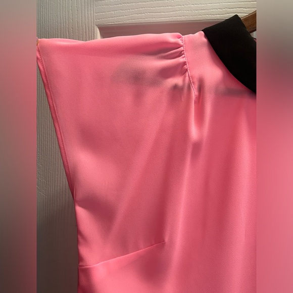 CeCe Hot Pink Black Doll Collar Short Sleeve Blouse - Picture 8 of 11